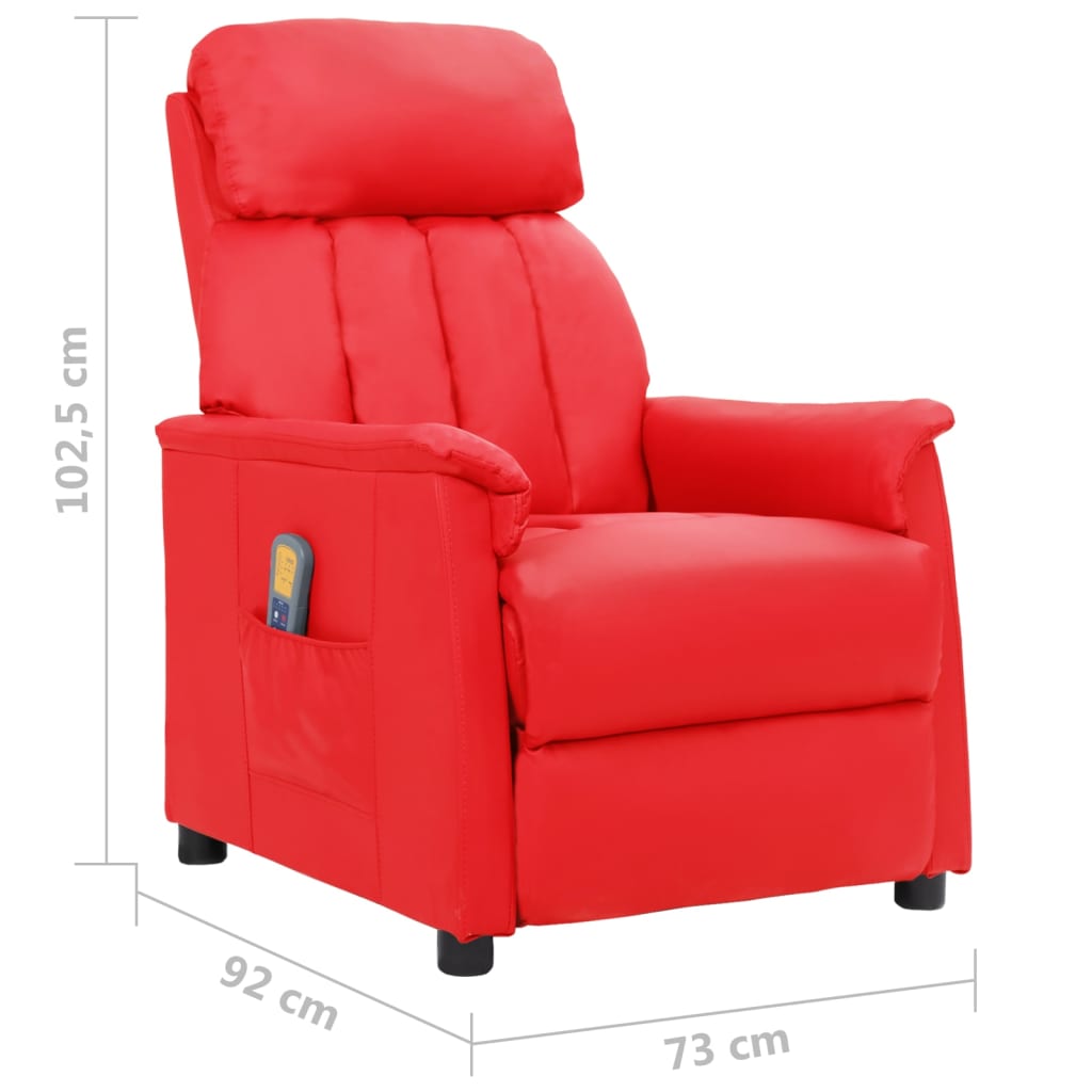 vidaXL Fotel masujący podnoszony, rozkładany, czerwony, sztuczna skóra