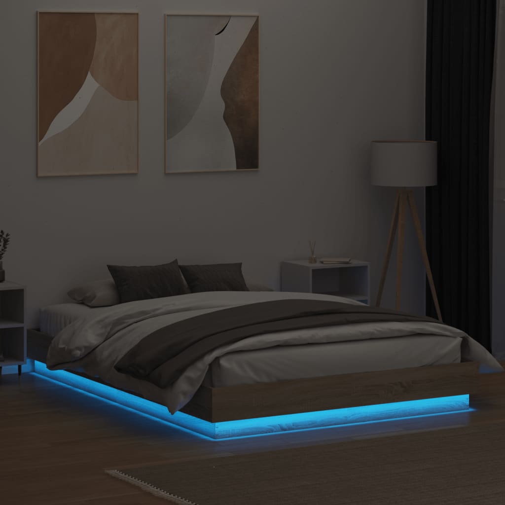 vidaXL Rama łóżka z oświetleniem LED, dąb sonoma, 160x200 cm