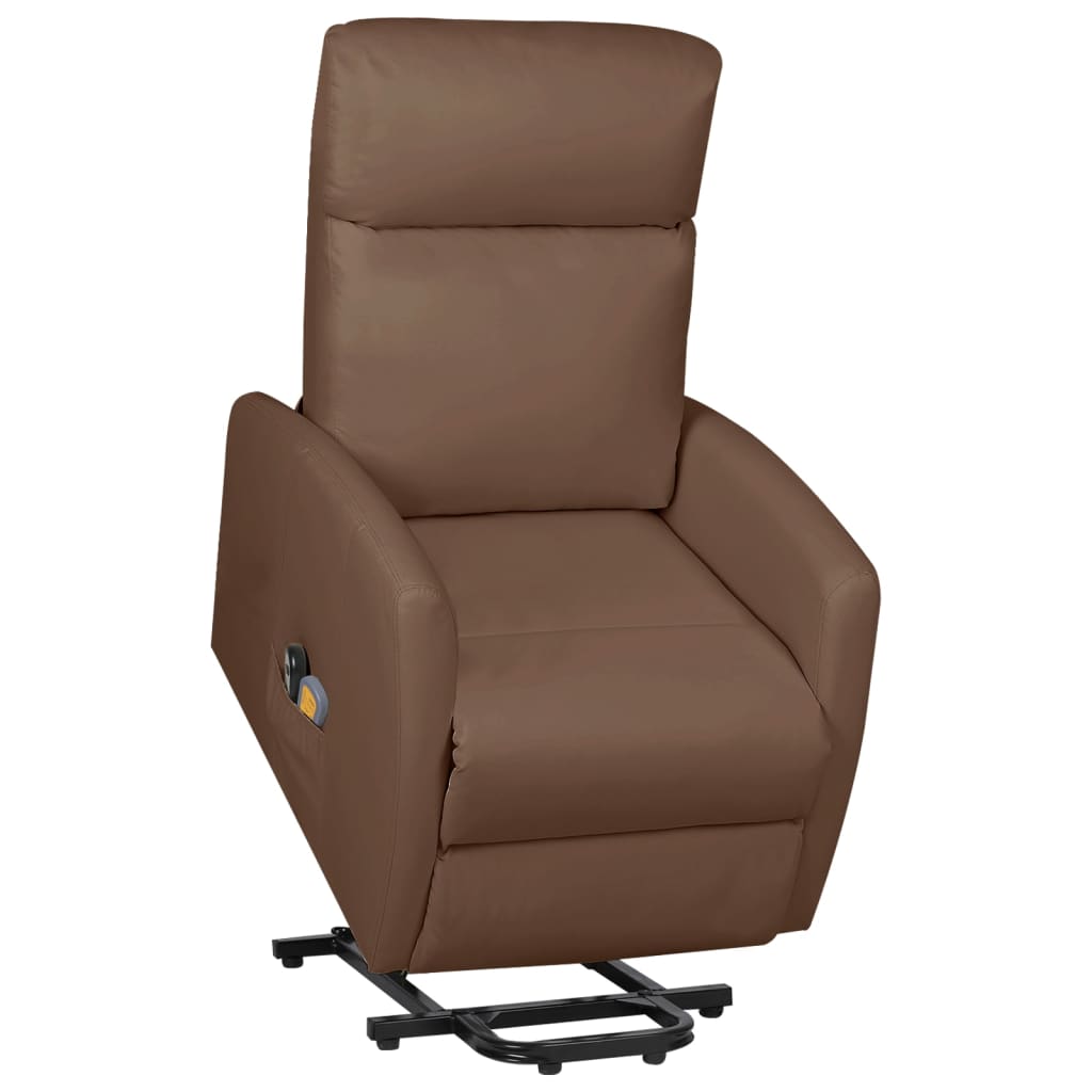 vidaXL Podnoszony fotel masujący, brązowy, sztuczna skóra