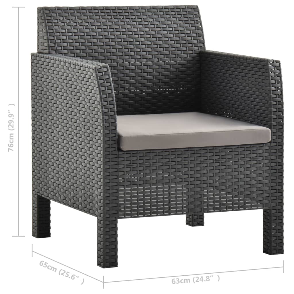 vidaXL Krzesła ogrodowe z poduszkami, 2 szt., rattan PP, antracytowe