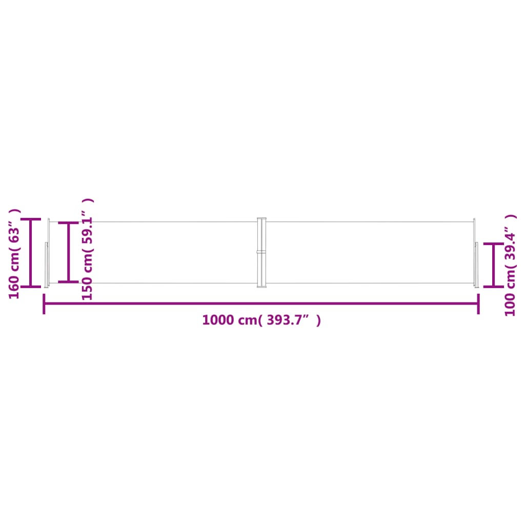 vidaXL Zwijana markiza boczna, kremowa, 160 x 1000 cm