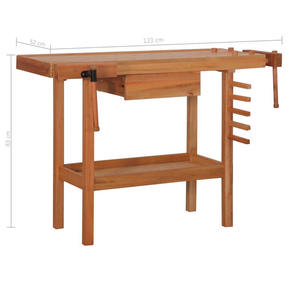 vidaXL Stół warsztatowy do stolarki z szufladą i 2 imadłami, drewniany