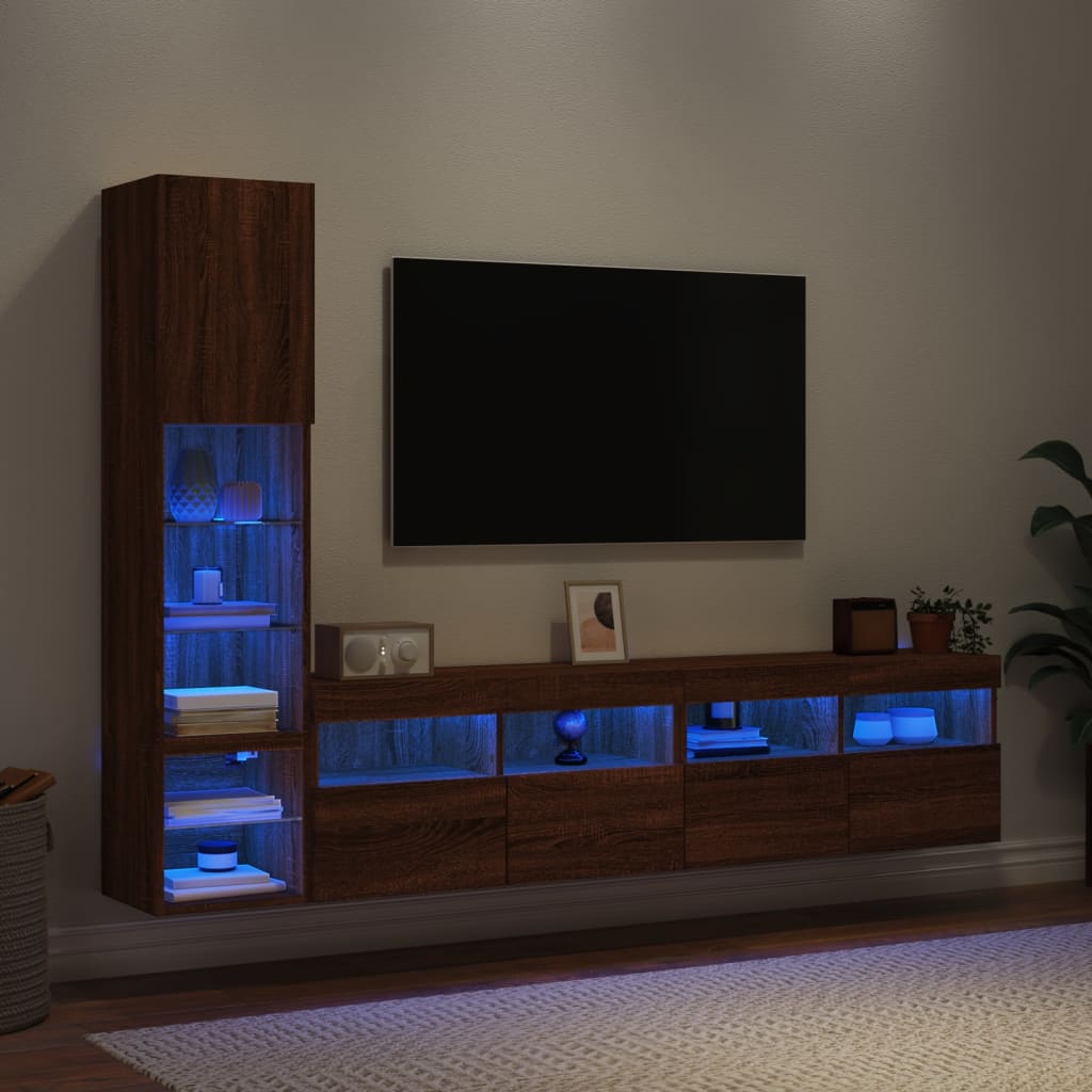 vidaXL 4-częściowy zestaw mebli TV z LED, brązowy dąb