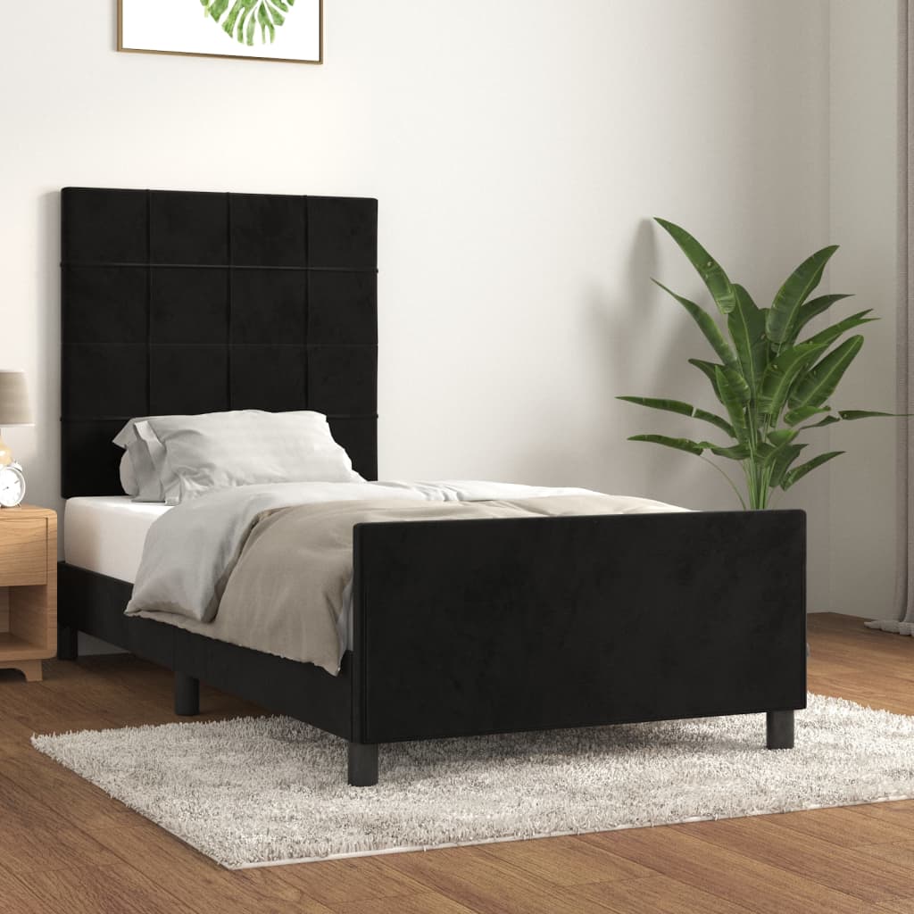 vidaXL Rama łóżka z zagłówkiem, czarna, 90x190 cm, aksamitna