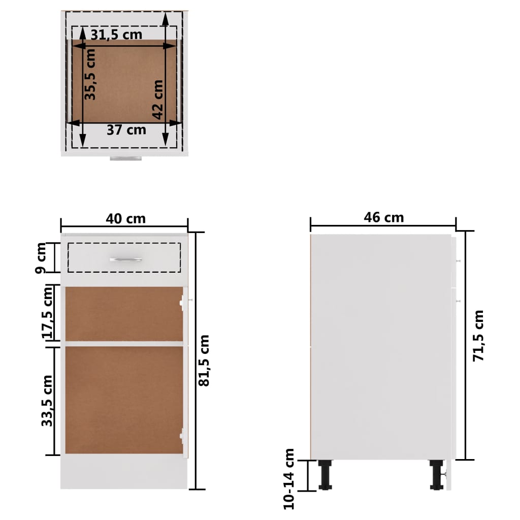 vidaXL Szafka z szufladą, wysoki połysk, biała, 40x46x81,5 cm, płyta