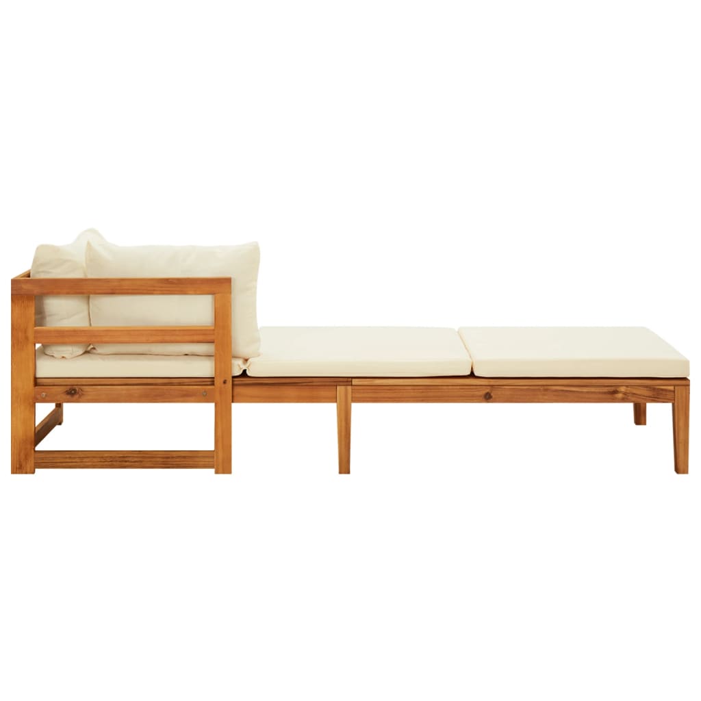 vidaXL Leżak z 1 podłokietnikiem, kremowe poduszki, drewno akacjowe