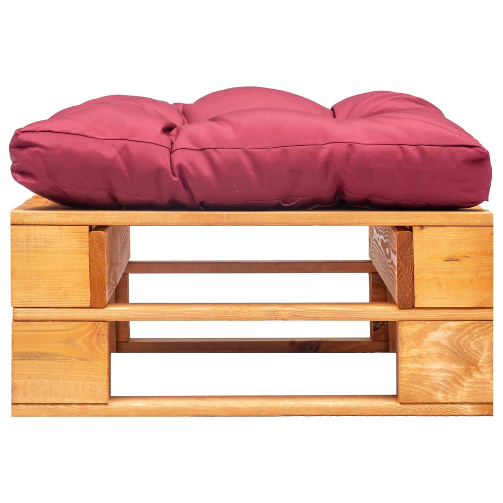 vidaXL Ogrodowy puf z palet, czerwona poduszka, miodowy brąz, drewno