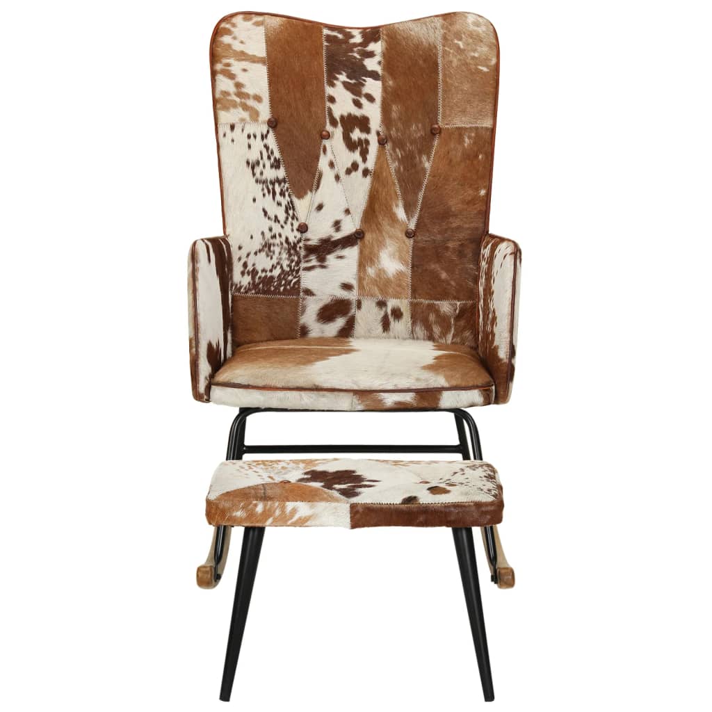 vidaXL Fotel bujany z podnóżkiem, brązowy, skóra naturalna