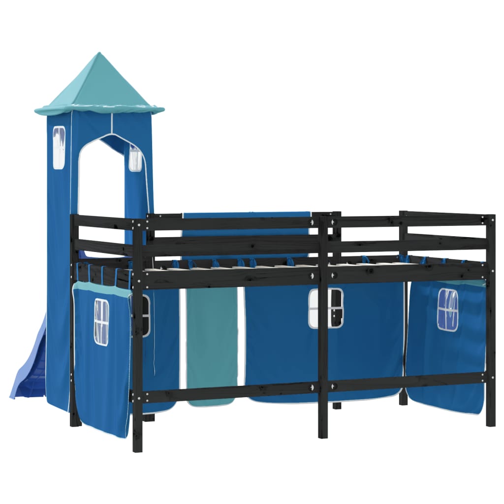 vidaXL Dziecięce łóżko na antresoli, z wieżą, niebieskie, 80x200 cm