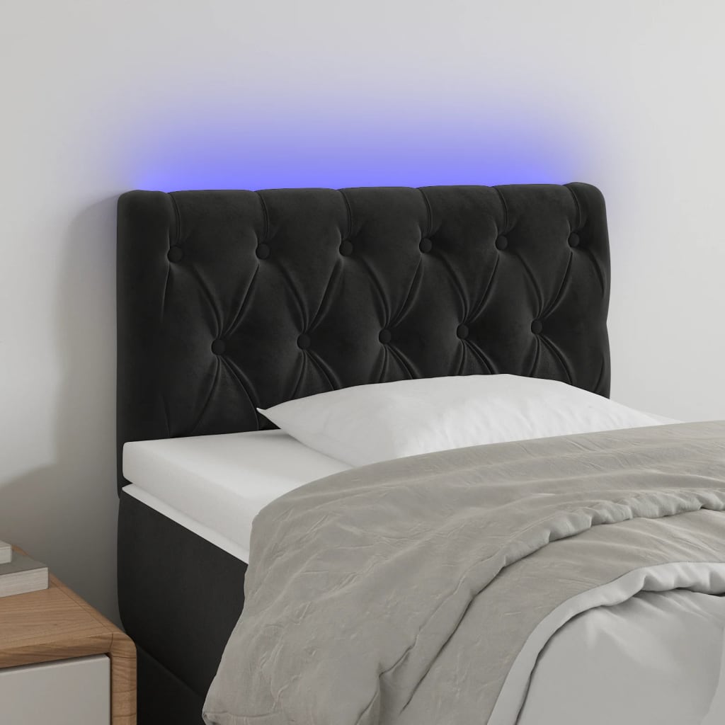 vidaXL Zagłówek do łóżka z LED, czarny, 80x7x78/88 cm, aksamit