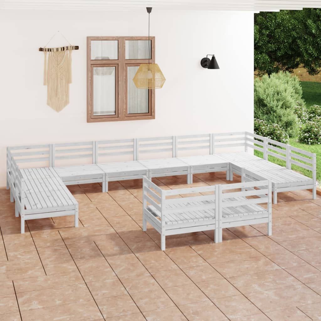 vidaXL 12-cz. zestaw wypoczynkowy do ogrodu, biały, drewno sosnowe