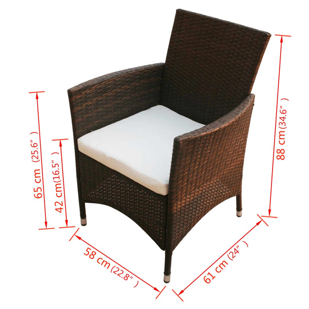 vidaXL Krzesła ogrodowe, 2 szt., polirattan, brązowe