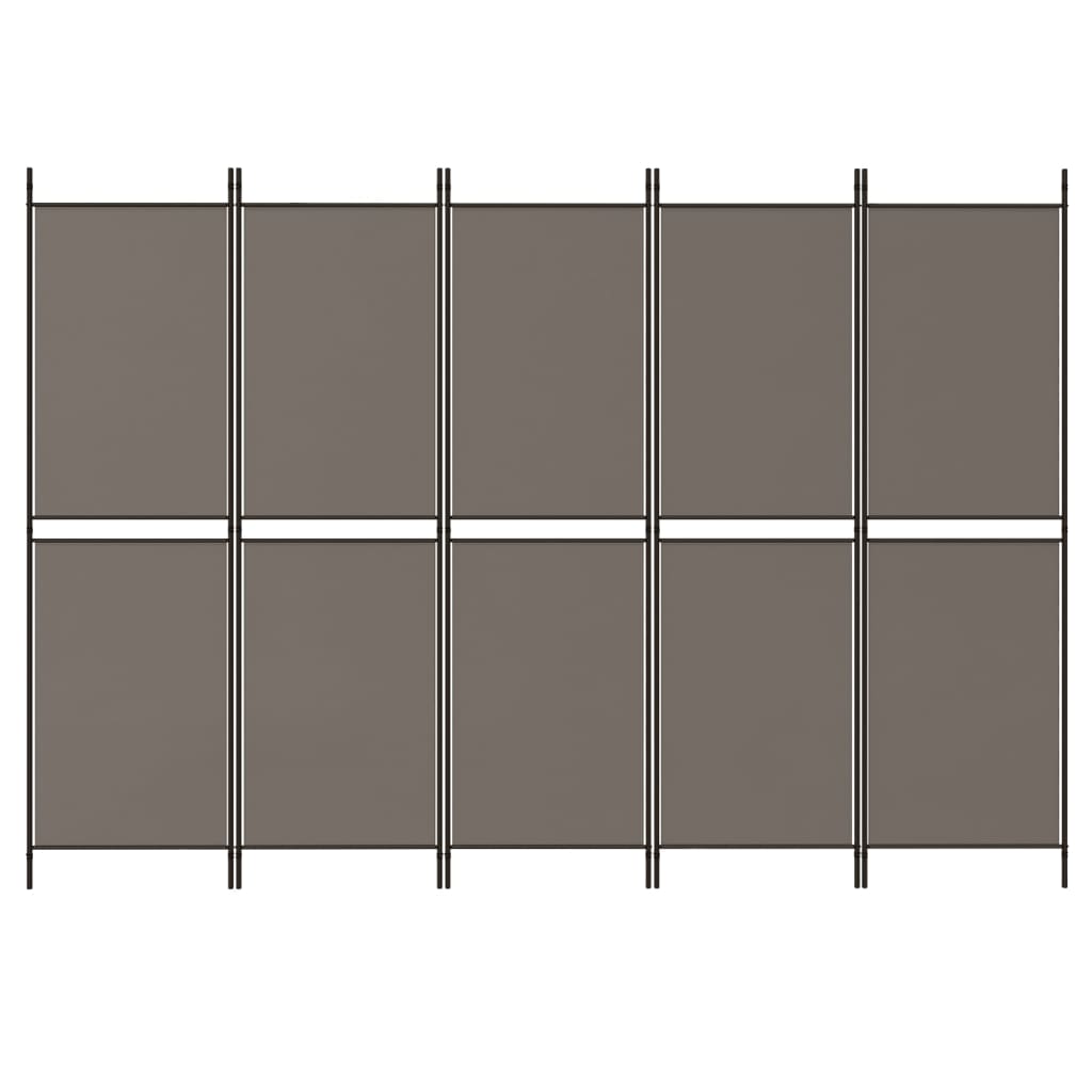 vidaXL Parawan 5-panelowy, antracytowy, 250 x 180 cm, tkanina