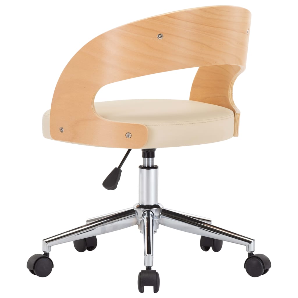 vidaXL Obrotowe krzesło biurowe, kremowe, gięte drewno i ekoskóra