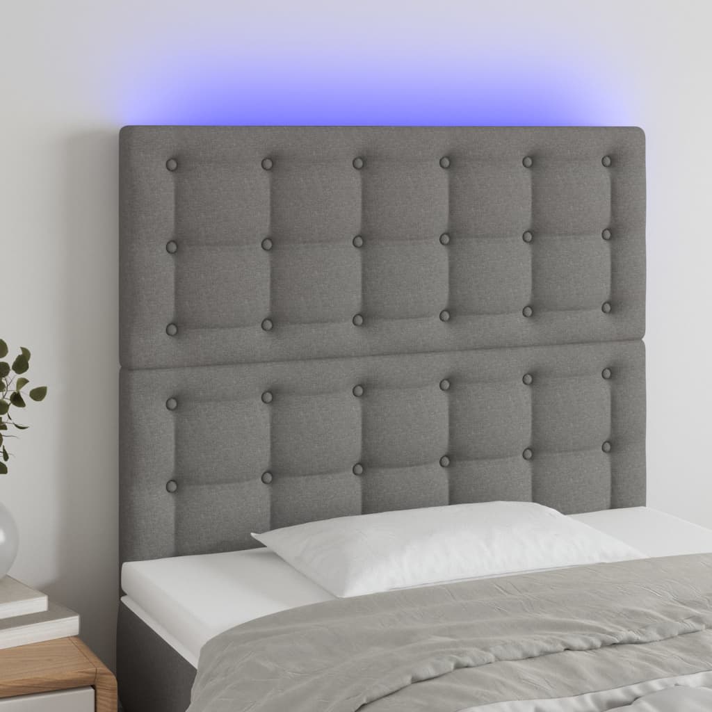 vidaXL Zagłówek do łóżka z LED, ciemnoszary, 80x5x118/128 cm, tkanina