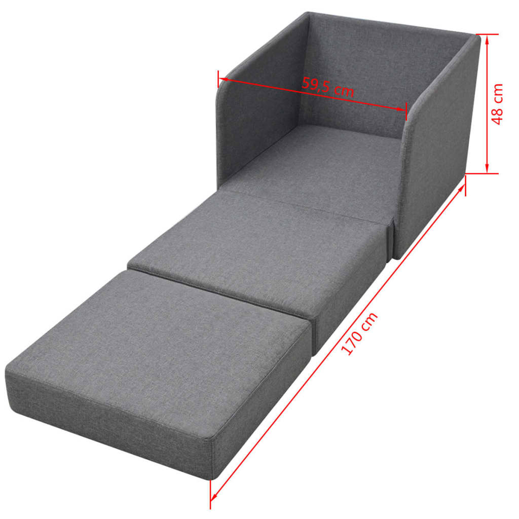 vidaXL Rozkładany fotel, jasnoszary, tkanina