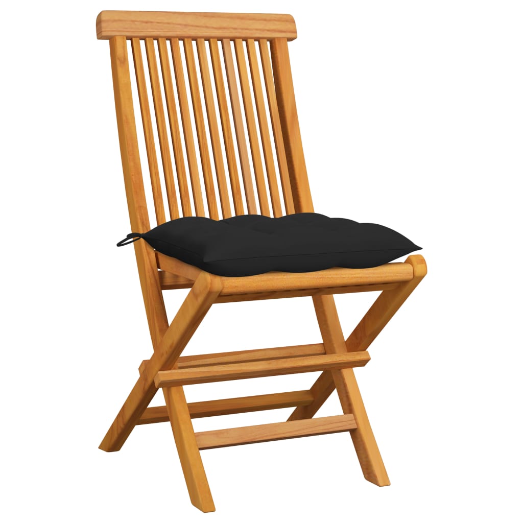 vidaXL Krzesła ogrodowe z czarnymi poduszkami, 6 szt., drewno tekowe