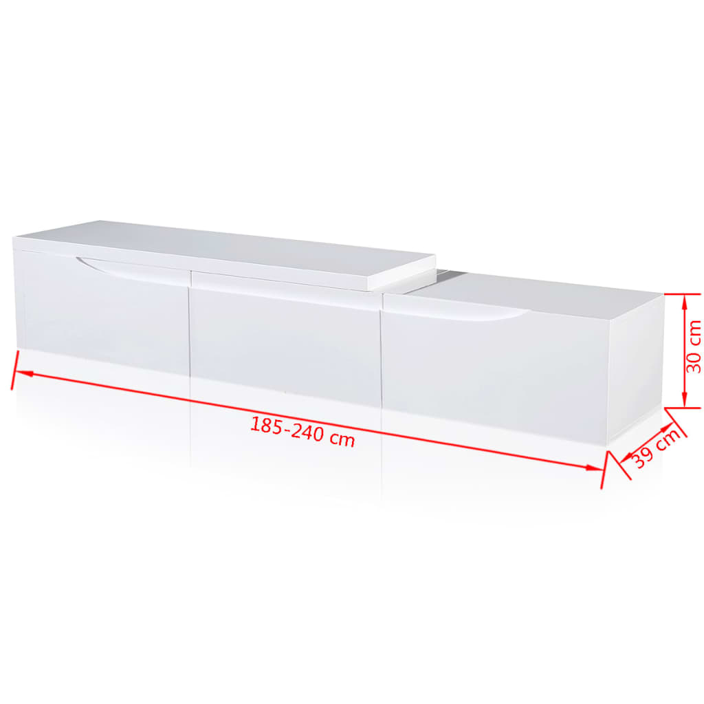 Biały, rozkladany stojak na TV, 240 cm