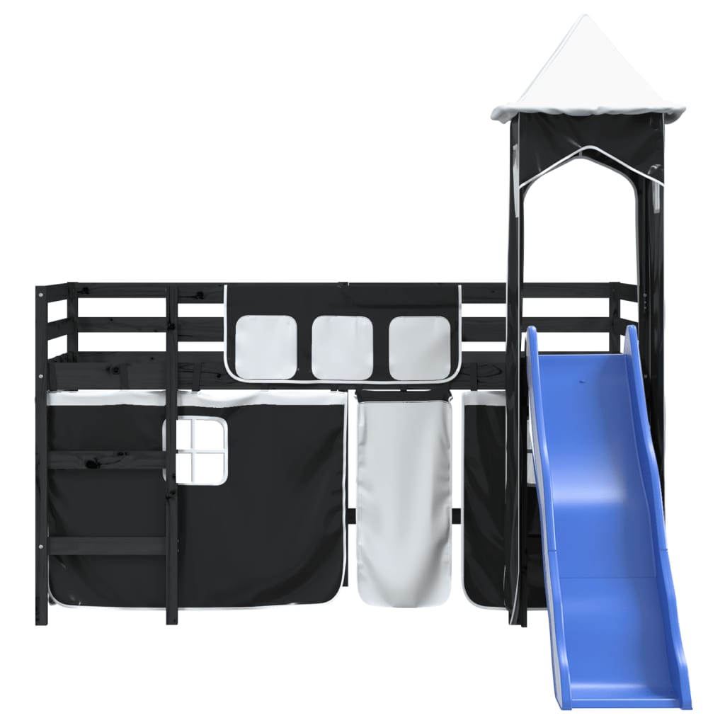 vidaXL Dziecięce łóżko na antresoli, z wieżą, biało-czarne, 80x200cm