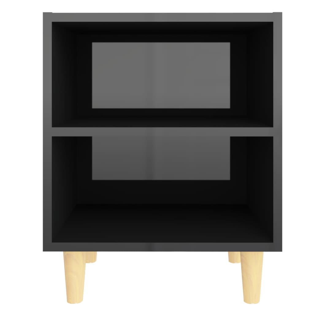 vidaXL 2 szafki nocne z drewnianymi nogami, czarne, połysk, 40x30x50cm