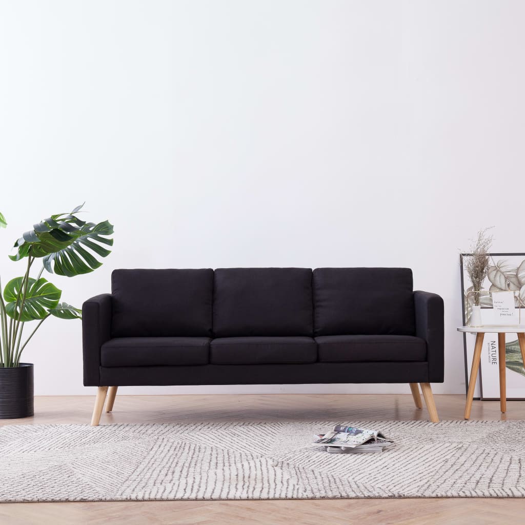 vidaXL 3-osobowa sofa tapicerowana tkaniną, czarna