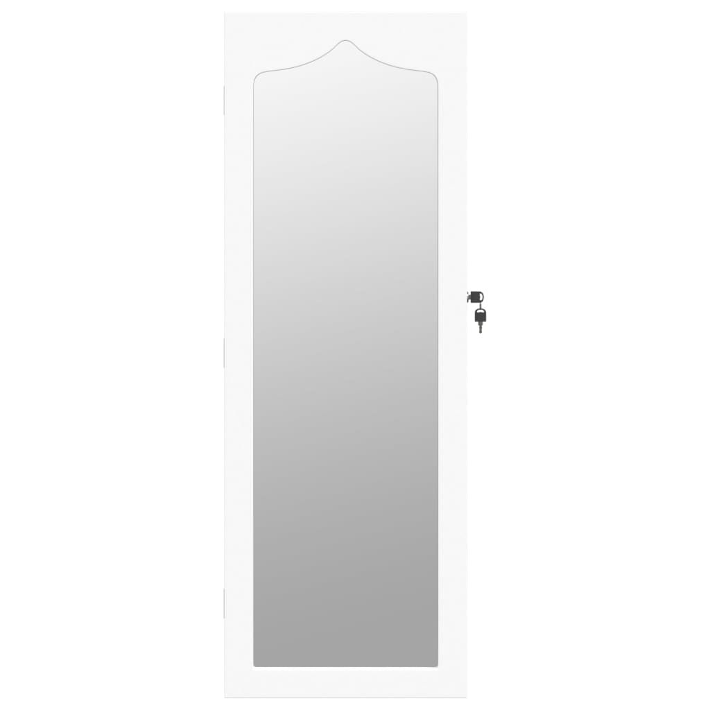 vidaXL Wisząca szafka na biżuterię, z lustrem, biała, 37,5x10x106 cm