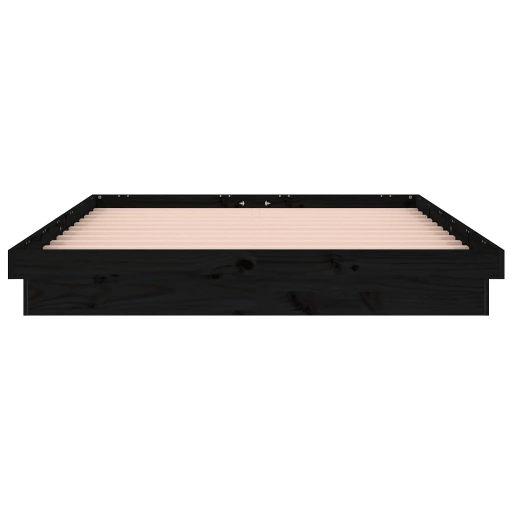 vidaXL Rama łóżka z LED, czarna, 135x190 cm, podwójna, lite drewno