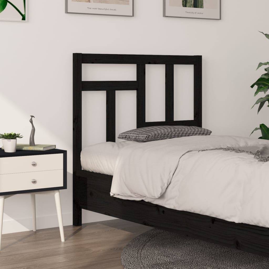 vidaXL Wezgłowie łóżka, czarne, 95,5x4x100 cm, lite drewno sosnowe