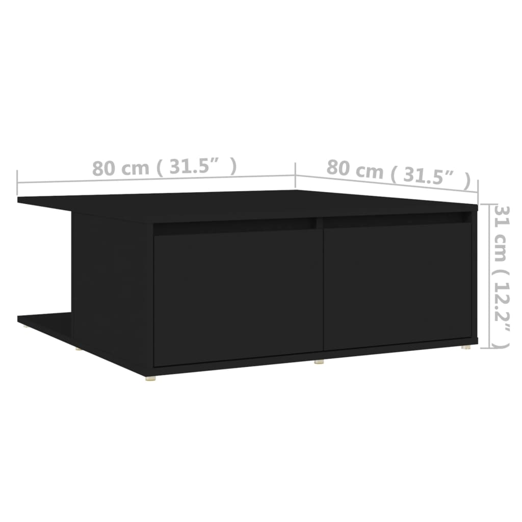 vidaXL Stolik kawowy, czarny, 80x80x31 cm, płyta wiórowa