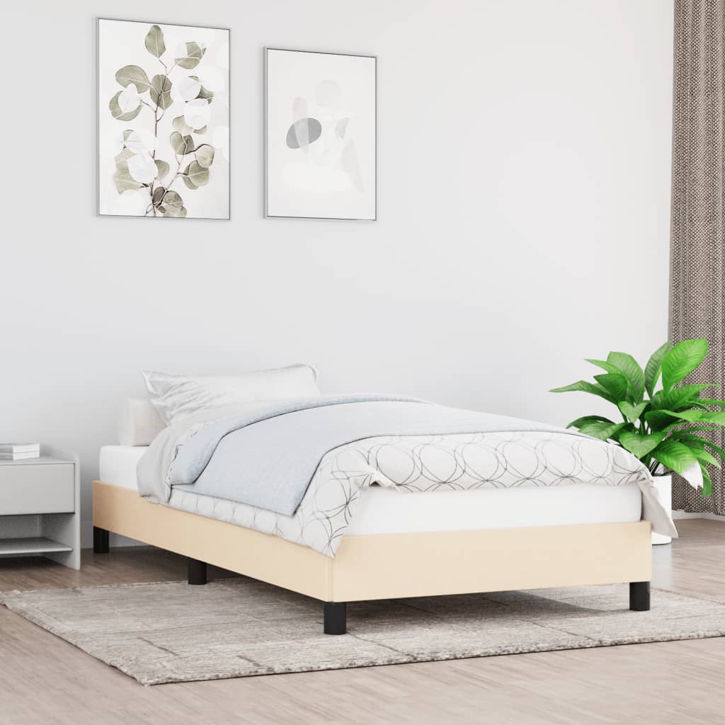 vidaXL Rama łóżka, kremowa, 90x200 cm, tapicerowana tkaniną