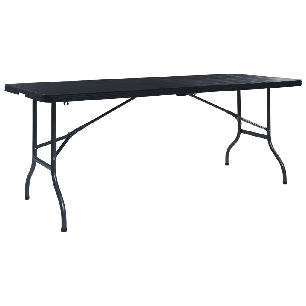 vidaXL Składany stolik, czarny 180x75x72 cm, HDPE, imitacja rattanu