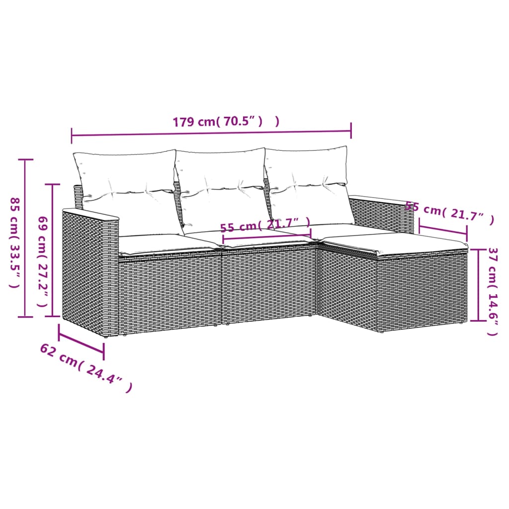 vidaXL 4-cz. zestaw mebli ogrodowych z poduszkami, beżowy, polirattan