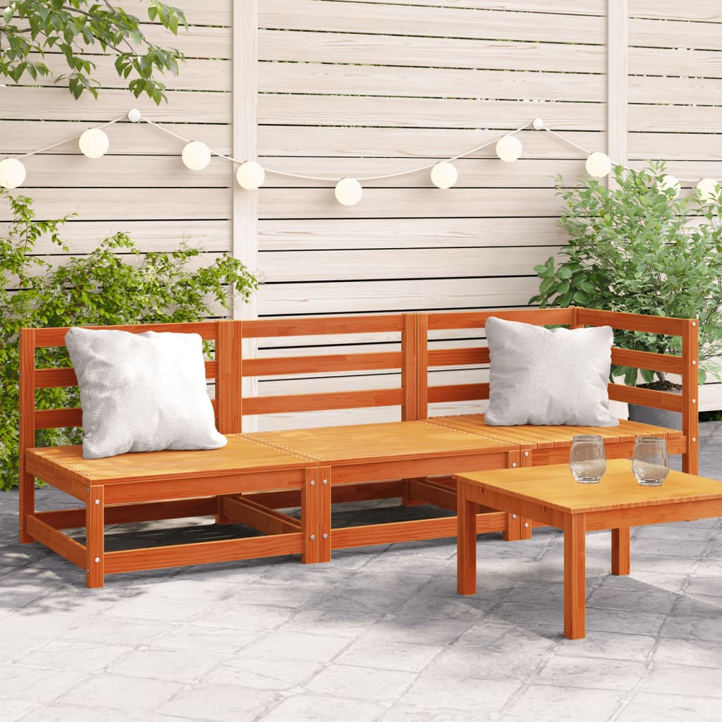 vidaXL Ogrodowa sofa 3-osobowa, woskowy brąz, lite drewno sosnowe