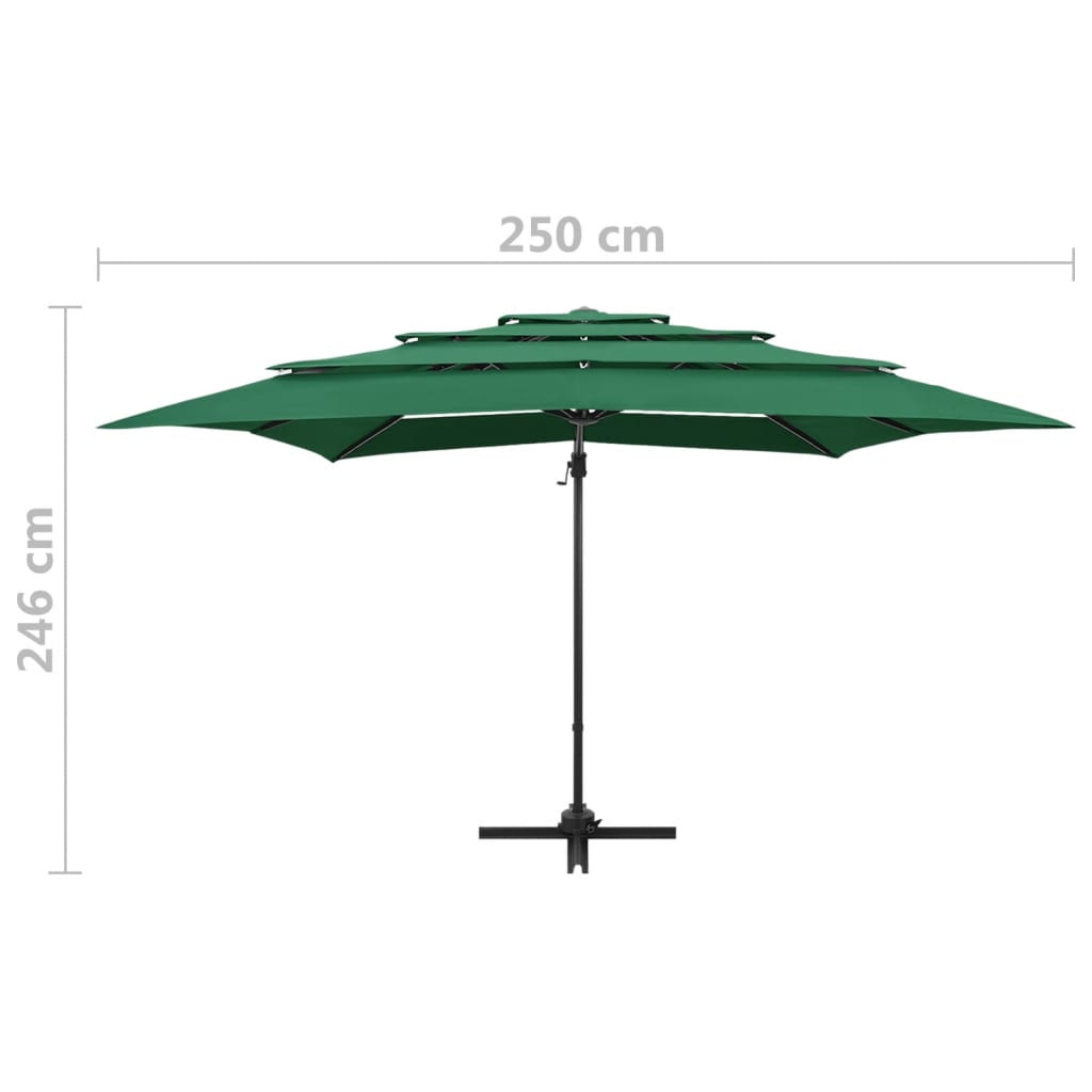 vidaXL 4-poziomowy parasol na aluminiowym słupku, zielony, 250x250 cm