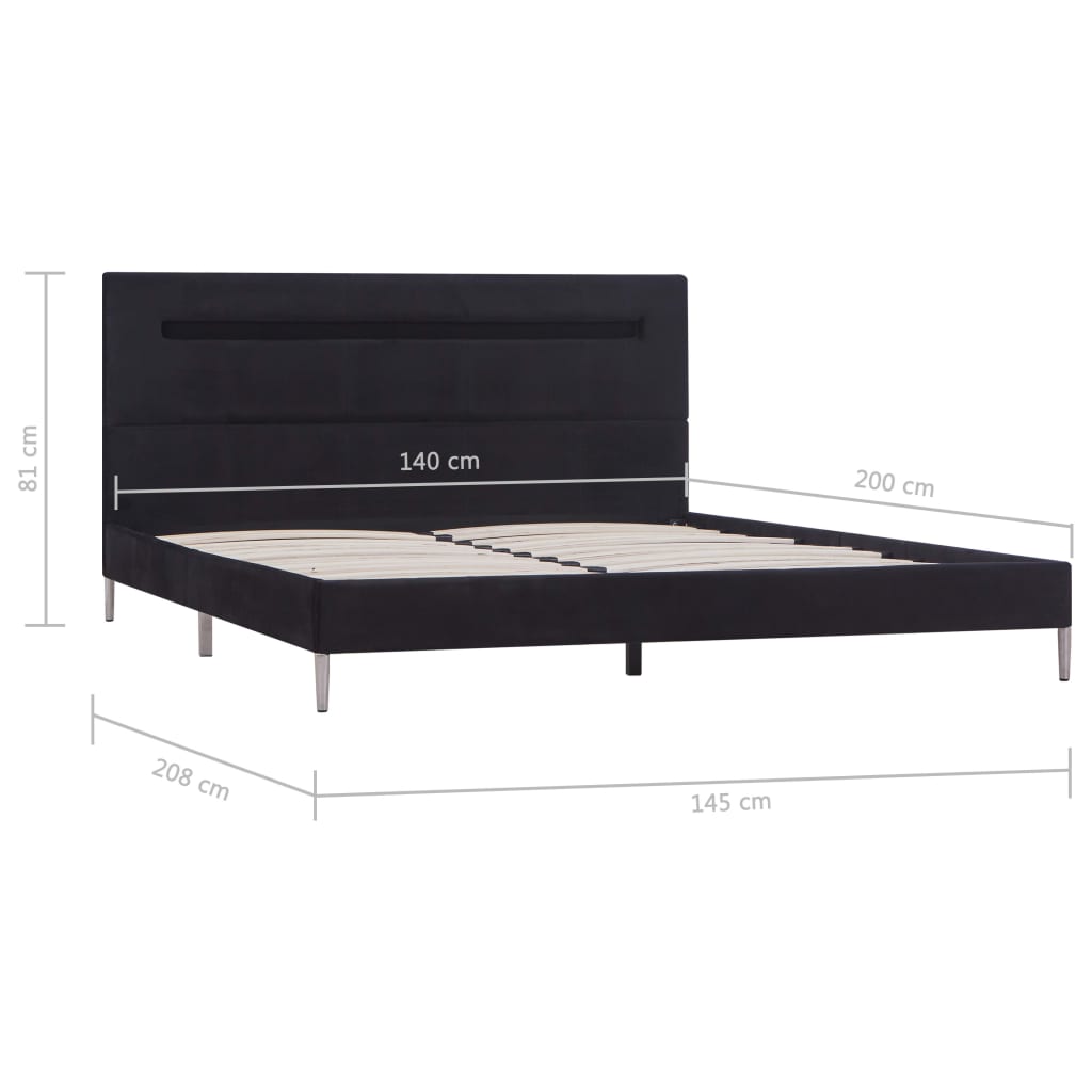 vidaXL Rama łóżka z LED, czarna, tapicerowana tkaniną, 140 x 200 cm