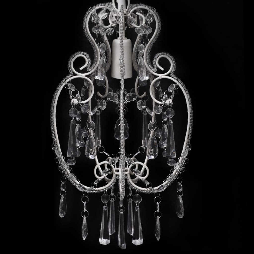Biała metalowa wisząca lampa z kryształami
