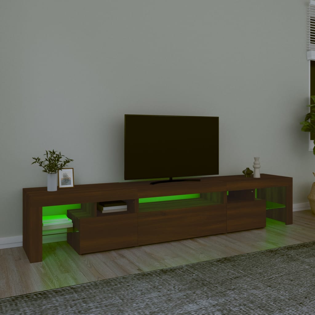 vidaXL Szafka pod TV z oświetleniem LED, brązowy dąb, 215x36,5x40 cm