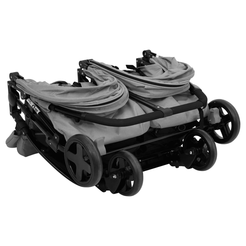 vidaXL Podwójny wózek spacerowy, szaro-czarny, stalowy