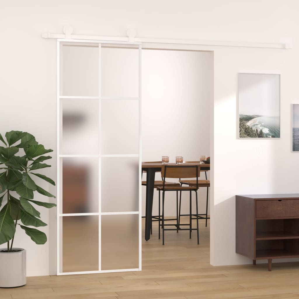 vidaXL Drzwi przesuwne, matowe szkło ESG i aluminium, 76x205 cm, białe