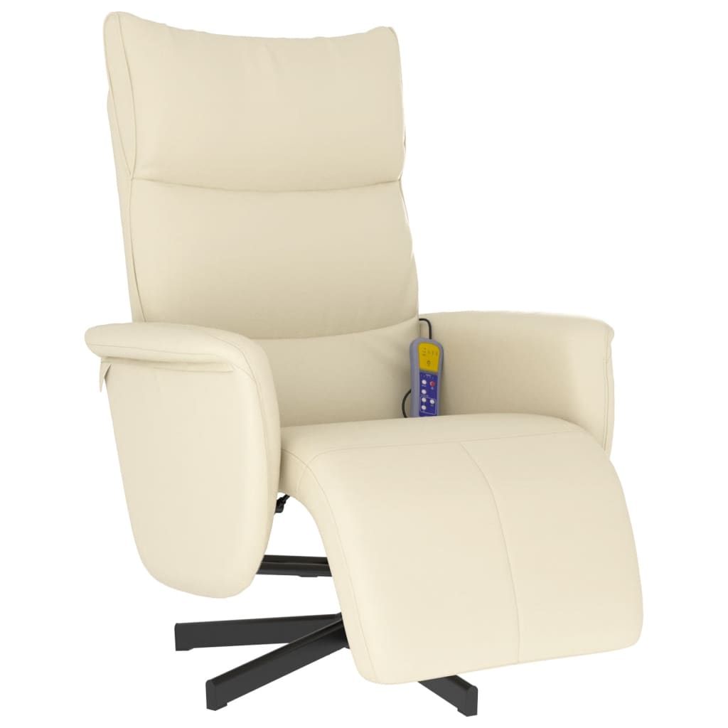 vidaXL Rozkładany fotel masujący z podnóżkiem, kremowy, sztuczna skóra