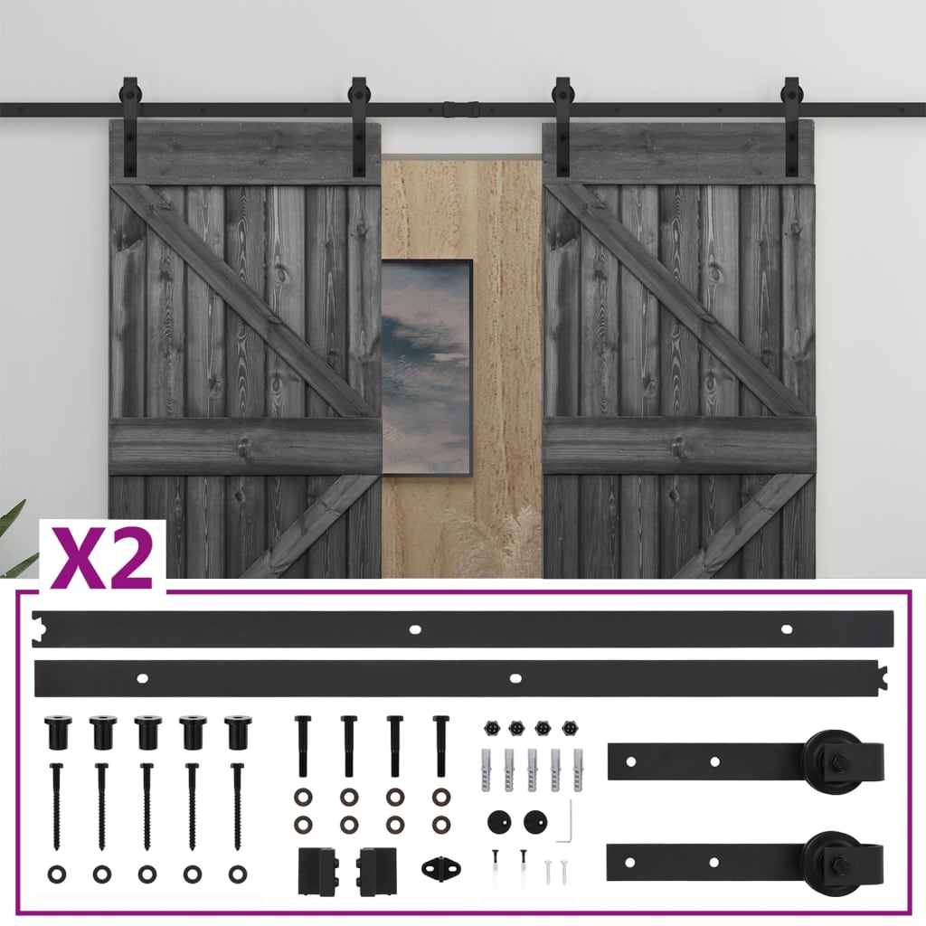 vidaXL Drzwi przesuwne z osprzętem, 90x210 cm, sosnowe, czarne