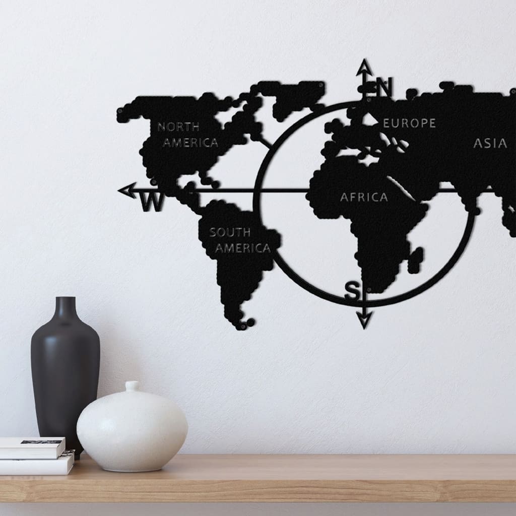 Homemania Dekoracja ścienna World Map, 100x56 cm, metalowa, czarna