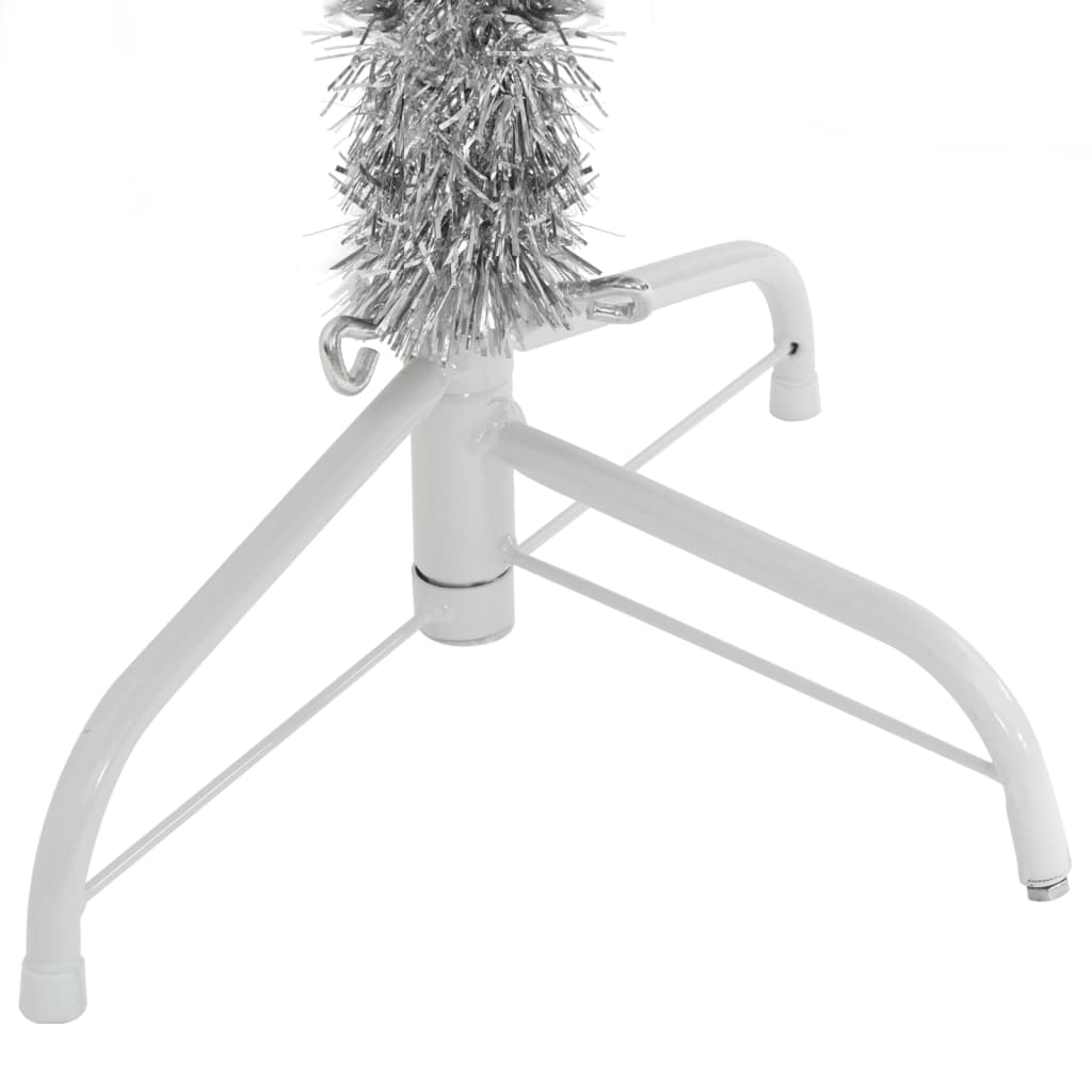 vidaXL Sztuczna choinka połówka ze stojakiem, srebrna, 150 cm, PET
