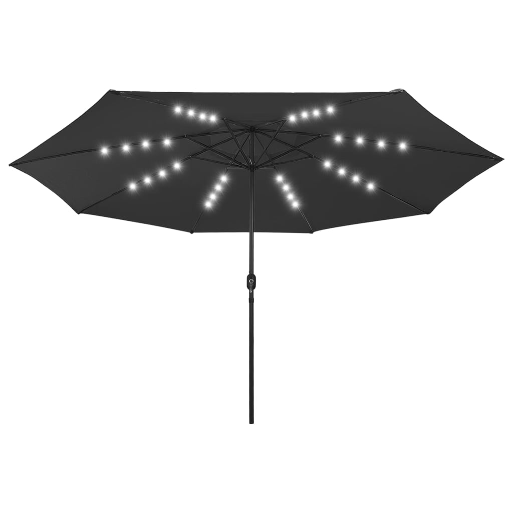 vidaXL Parasol ogrodowy z LED i metalowym słupkiem, 400 cm, czarny