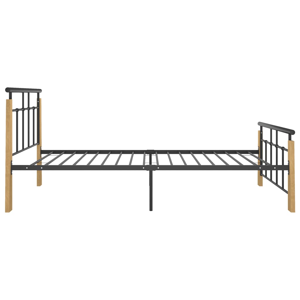 vidaXL Rama łóżka, metal i lite drewno dębowe, 90x200 cm