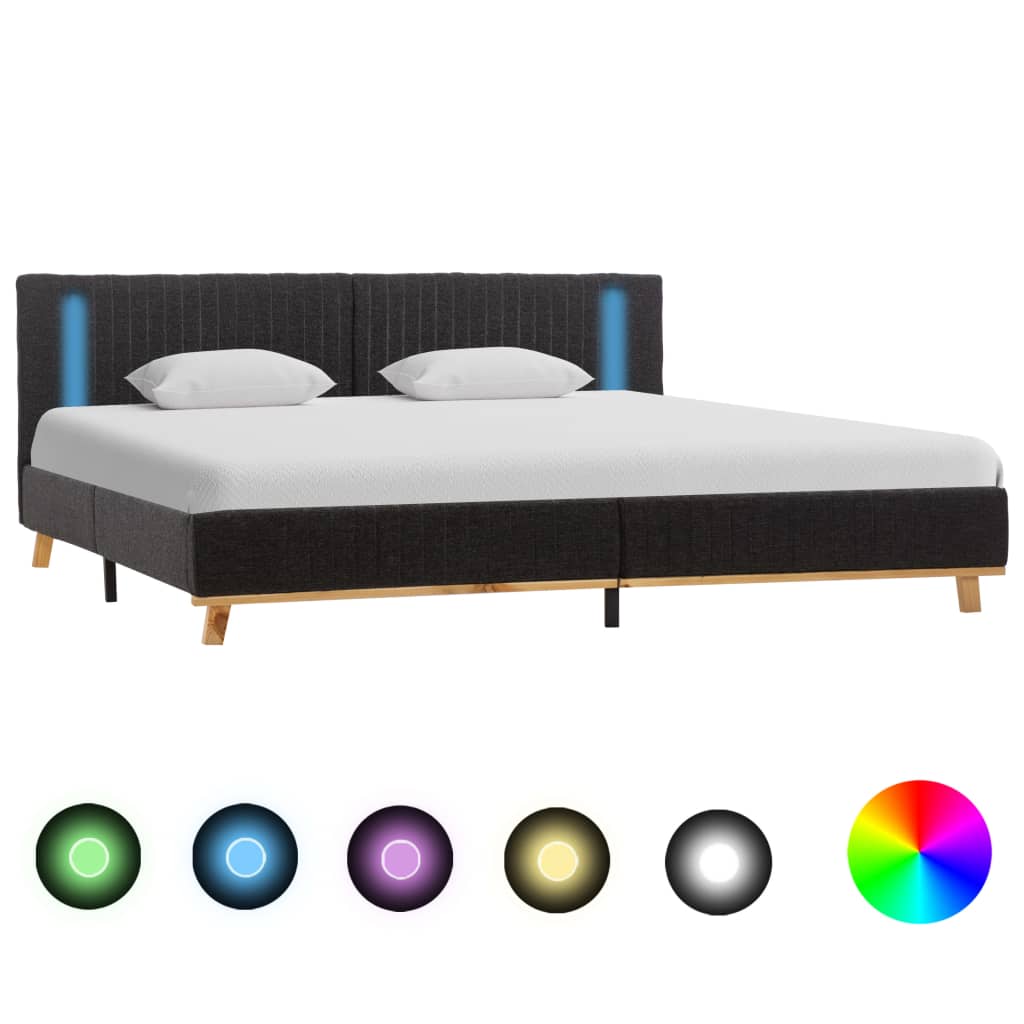 vidaXL Rama łóżka z LED, ciemnoszara, obita tkaniną, 180 x 200 cm