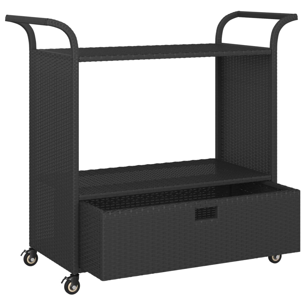 vidaXL Wózek barowy z szufladą, czarny, 100x45x97 cm, polirattan
