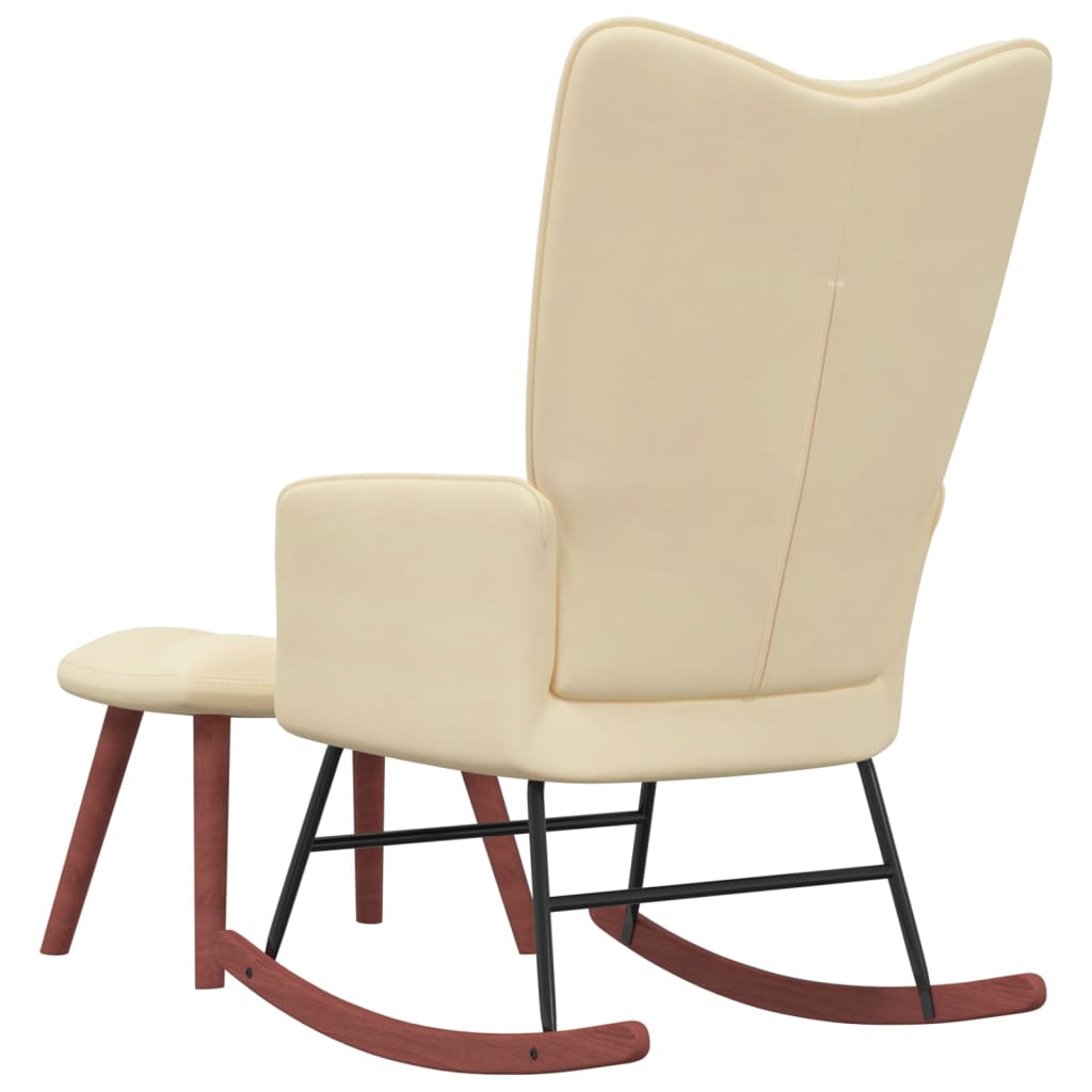 vidaXL Fotel bujany z podnóżkiem, kremowy, tapicerowany aksamitem