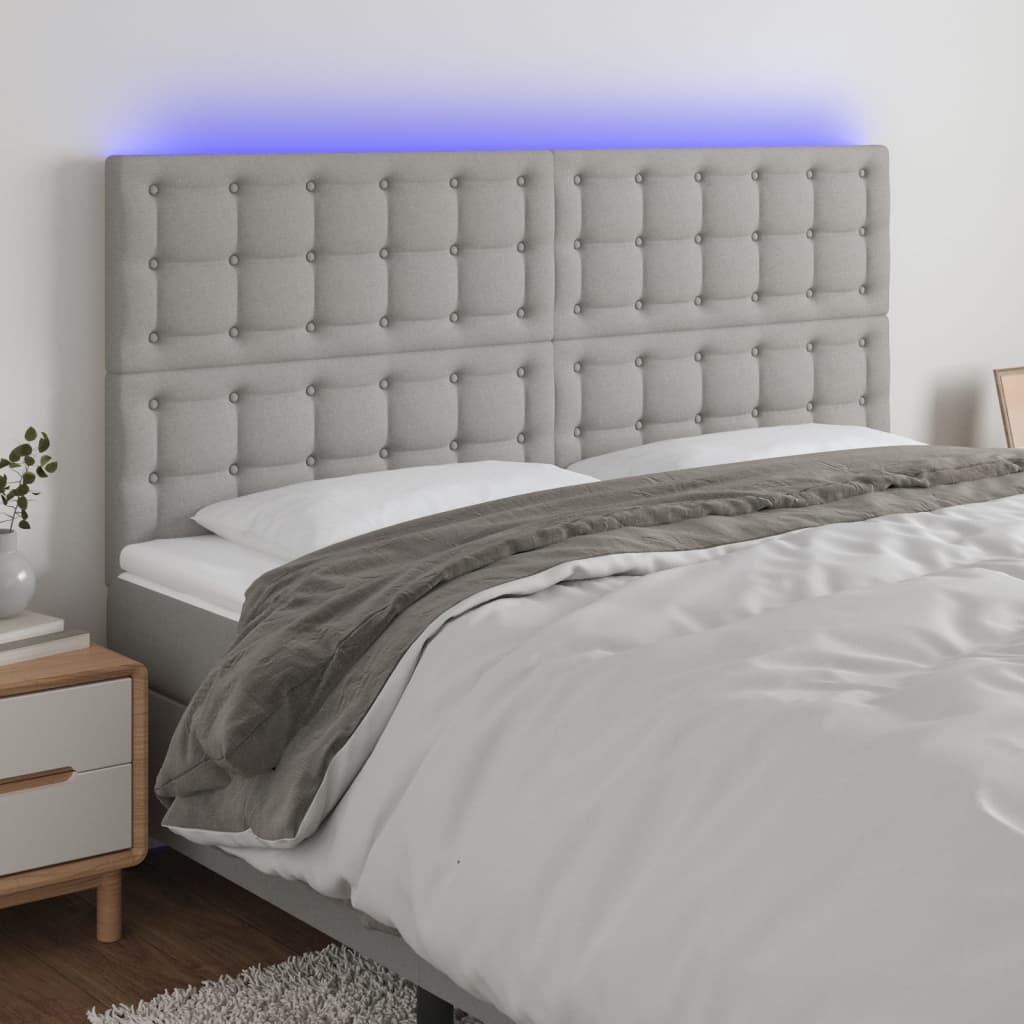 vidaXL Zagłówek do łóżka z LED, jasnoszary, 200x5x118/128 cm, tkanina
