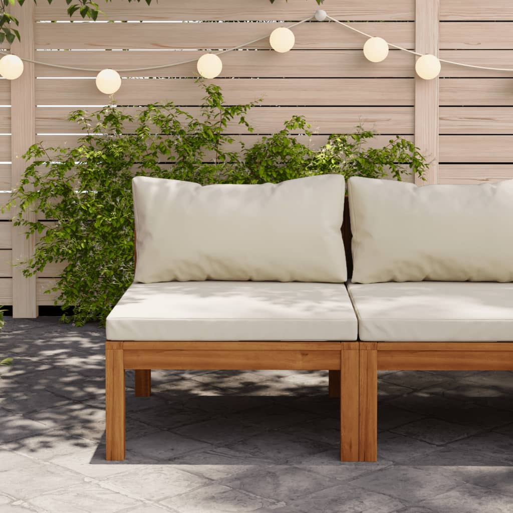 vidaXL Moduł środkowy sofy, z kremową poduszką, lite drewno akacjowe